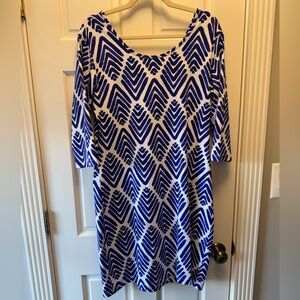 Persifor Blue White Ikat Print Klipatrick Dress